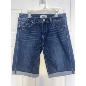 Paige Womens Jax Knee Shorts White Blue Cotton Size 27 Blue Jean Cuffed Hem